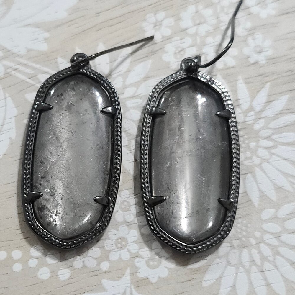 Kendra Scott Mirror Rock Elle Gunmetal Black Drop Earrings